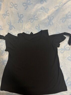 Black Cold-Shoulder Tie Sleeve Top
